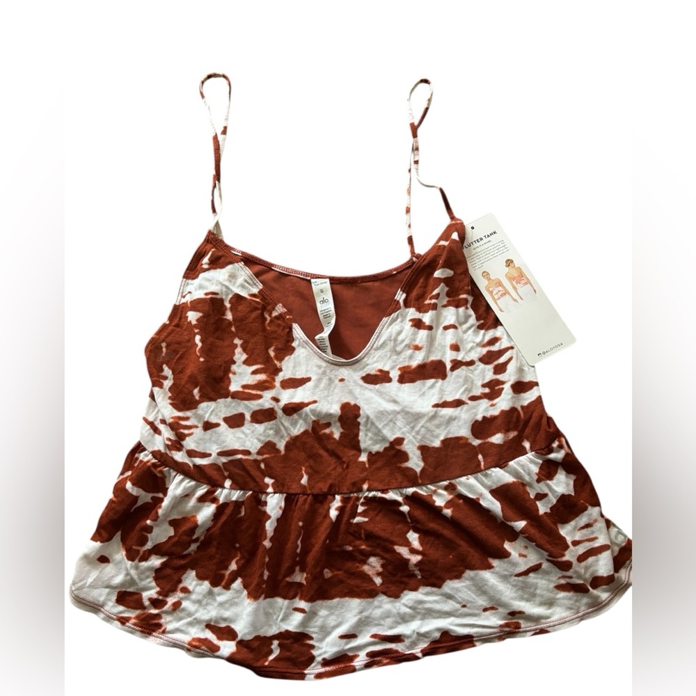 NWT ALO YOGA Flutter Tank Sunbaked Tie Dye size S Mesh Cropped Peplum Sexy Fun